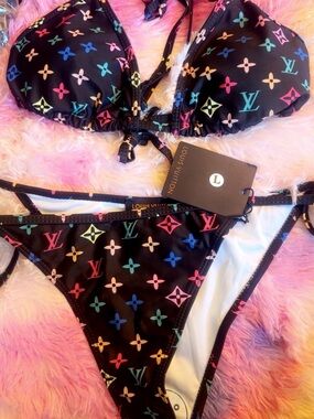 Louis Vuitton Black Multicolor Monogram Bikini Set